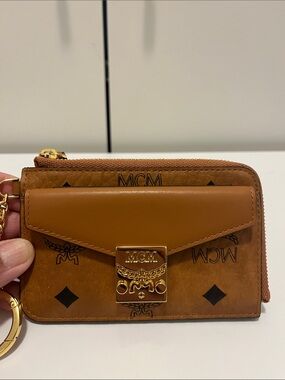 MCM Cognac/Tan Visetos Logo Card Pouch with Gold Hardware